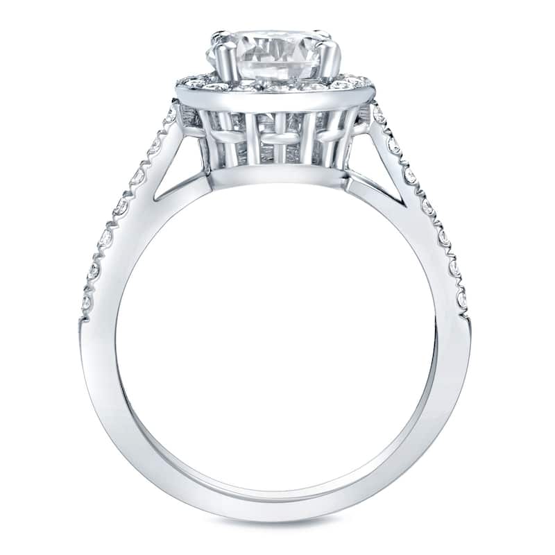 Auriya Round 1 1/4ct Moissanite and 1/3ctw Halo Diamond Engagement Ring 14K Gold