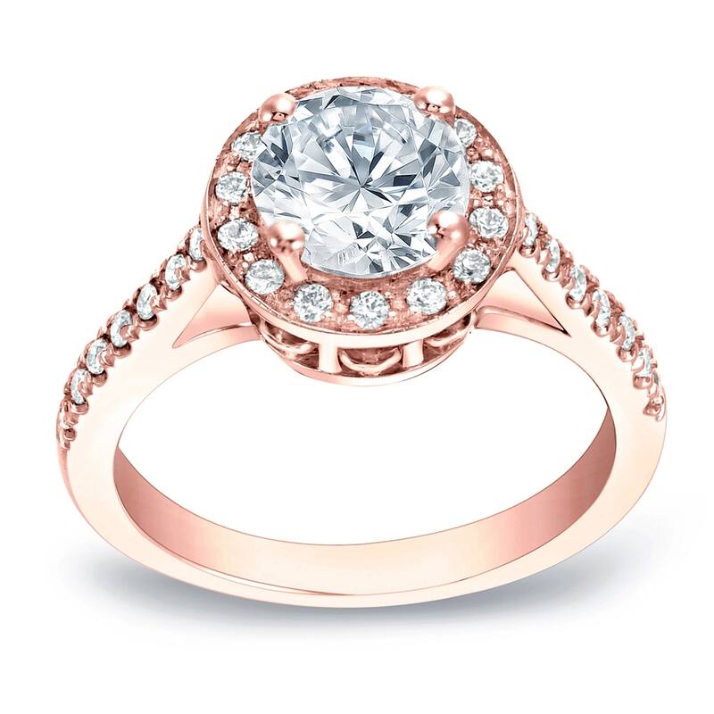 Auriya Round 1 1/4ct Moissanite and 1/3ctw Halo Diamond Engagement Ring 14K Gold