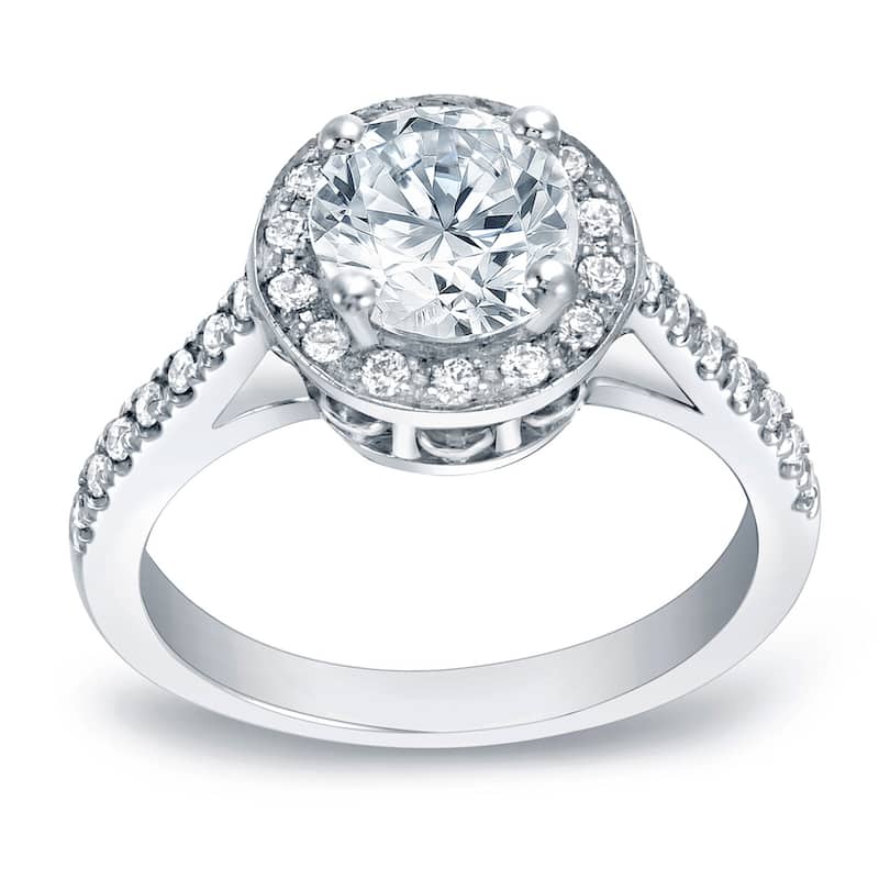 Auriya Round 1 1/4ct Moissanite and 1/3ctw Halo Diamond Engagement Ring 14K Gold