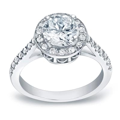 Auriya Round 1 1/4ct Moissanite and 1/3ctw Halo Diamond Engagement Ring 14K Gold
