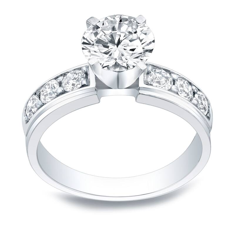 Auriya 14k Gold 2 1/2 carat Round Moissanite and 1/2ctw Diamond Engagement Ring