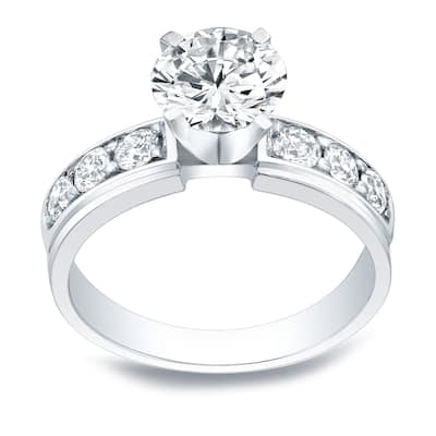 Auriya 14k Gold 2 1/2 carat Round Moissanite and 1/2ctw Diamond Engagement Ring