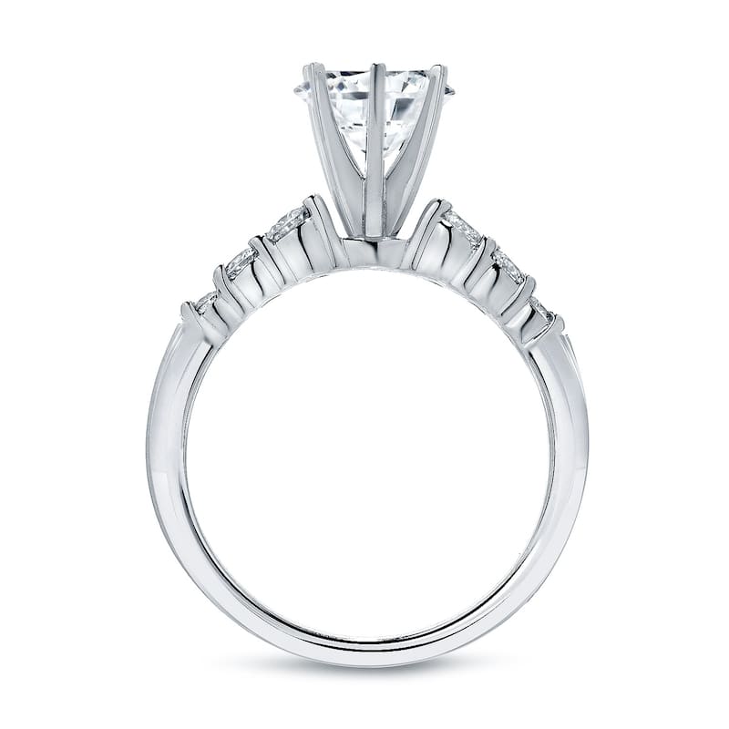 Auriya 14k Gold Classic 2 1/2 carat Round Moissanite and 1/3ct Side Stone Diamond Engagement Ring
