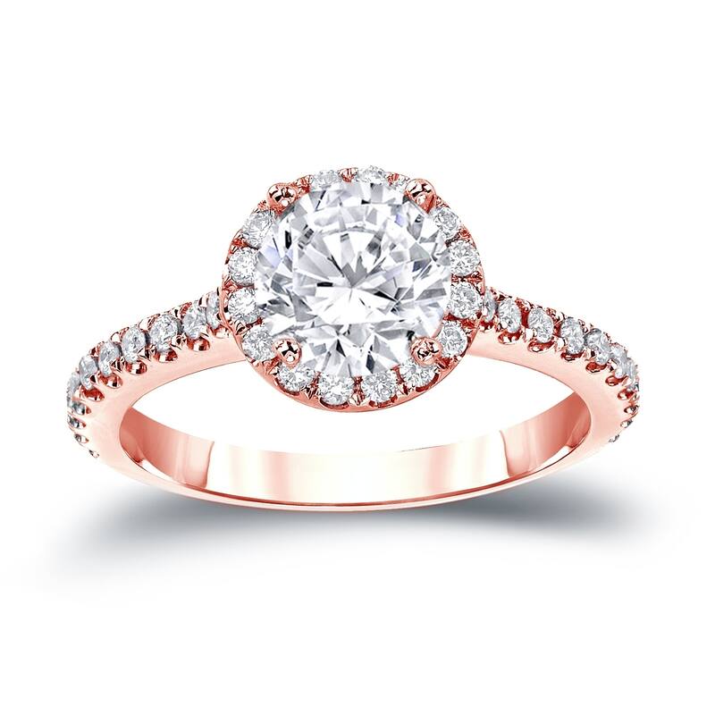 Auriya Round 1ct Moissanite and 1/3ctw Halo Diamond Engagement Ring 14K Gold