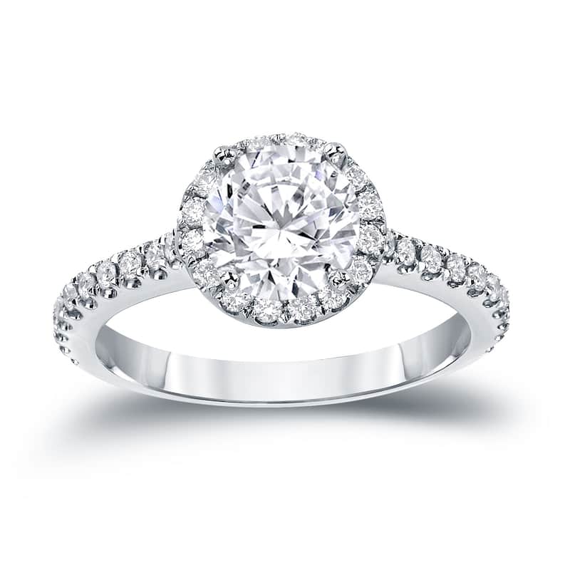 Auriya Round 1ct Moissanite and 1/3ctw Halo Diamond Engagement Ring 14K Gold