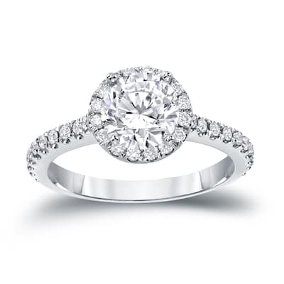 Auriya Round 1ct Moissanite and 1/3ctw Halo Diamond Engagement Ring 14K Gold