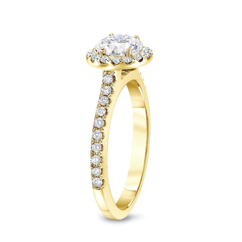 Auriya Round 1ct Moissanite and 1/3ctw Halo Diamond Engagement Ring 14K Gold