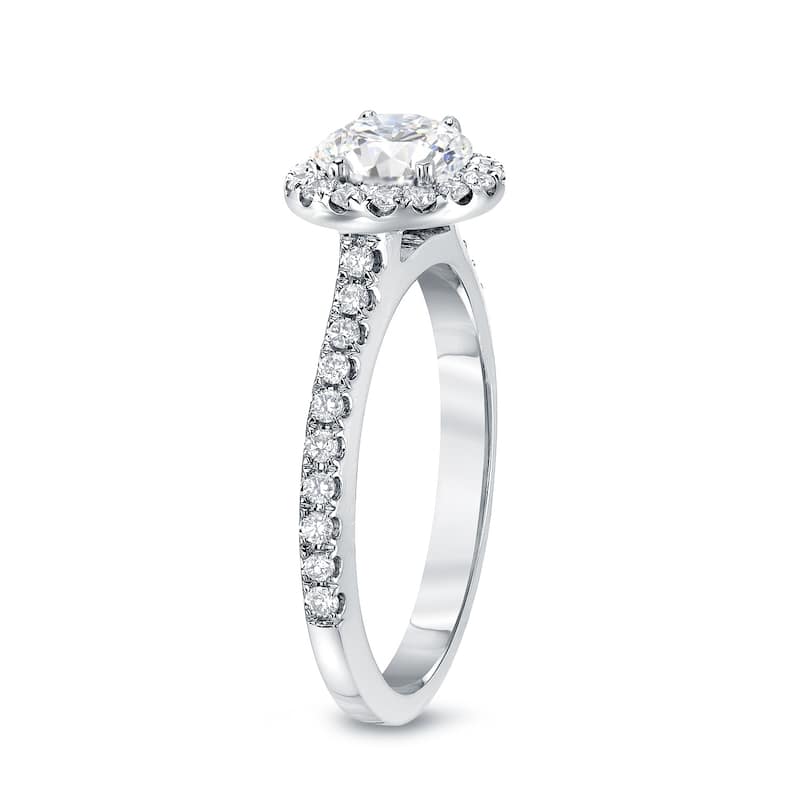 Auriya Round 1ct Moissanite and 1/3ctw Halo Diamond Engagement Ring 14K Gold