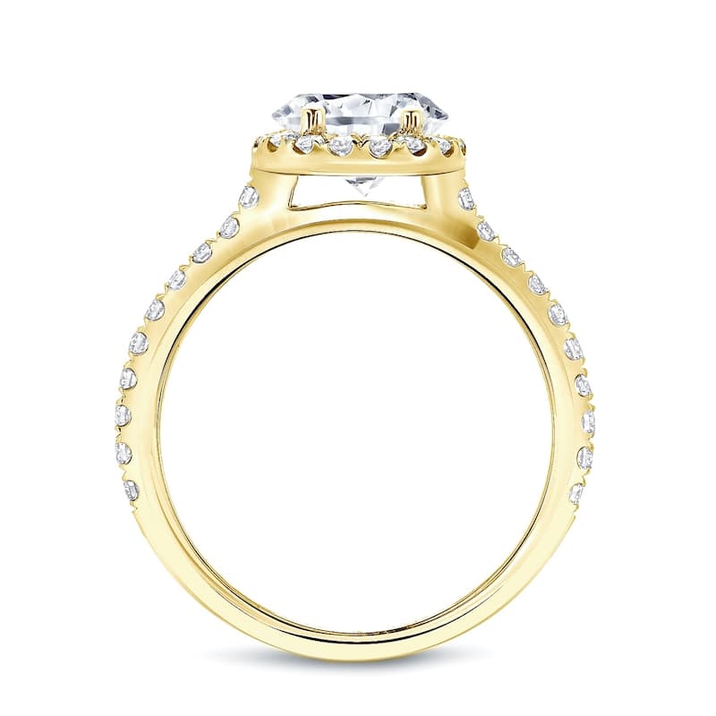 Auriya Round 1ct Moissanite and 1/3ctw Halo Diamond Engagement Ring 14K Gold