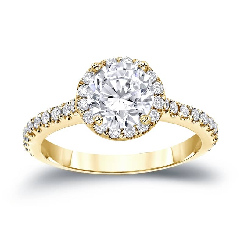 Auriya Round 1ct Moissanite and 1/3ctw Halo Diamond Engagement Ring 14K Gold