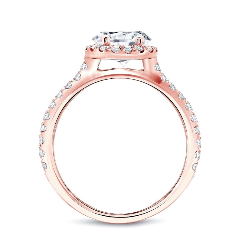 Auriya Round 1ct Moissanite and 1/3ctw Halo Diamond Engagement Ring 14K Gold