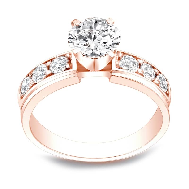 Auriya 1 carat Round Moissanite and 1/2ctw Diamond Engagement Ring 14K Gold