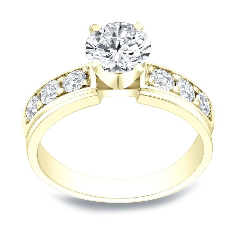 Auriya 1 carat Round Moissanite and 1/2ctw Diamond Engagement Ring 14K Gold