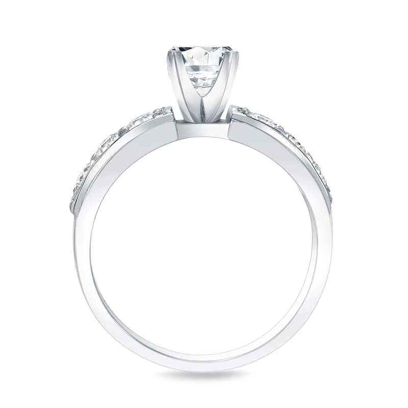Auriya 1 carat Round Moissanite and 1/2ctw Diamond Engagement Ring 14K Gold
