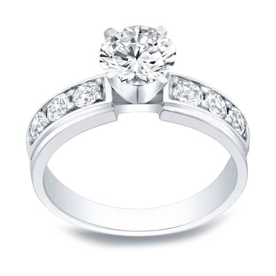 Auriya 1 carat Round Moissanite and 1/2ctw Diamond Engagement Ring 14K Gold