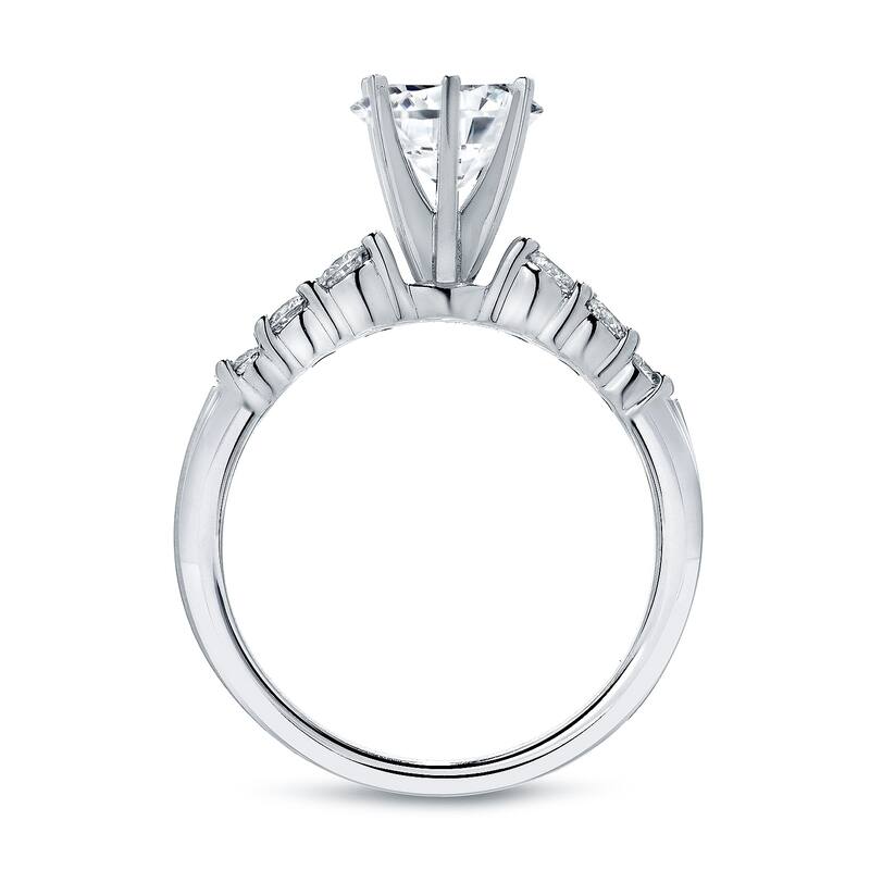 Auriya Classic 1 carat Round Moissanite and 1/3ct Side Stone Diamond Engagement Ring 14K Gold