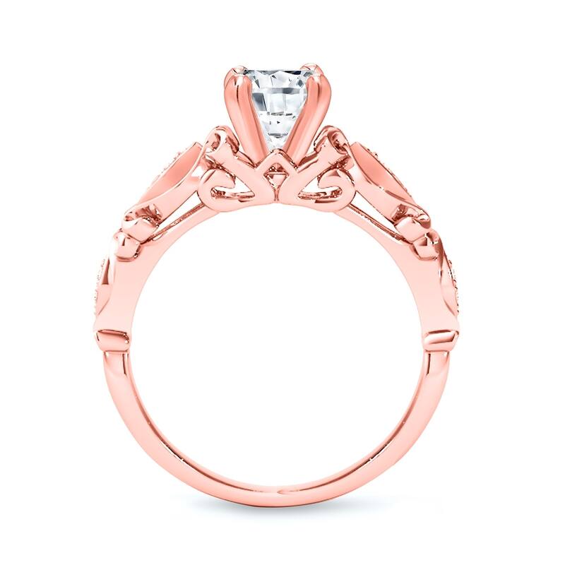 Auriya Vintage Round 1ct Moissanite Engagement Ring with 1/8ctw Diamond Accents 14K Gold