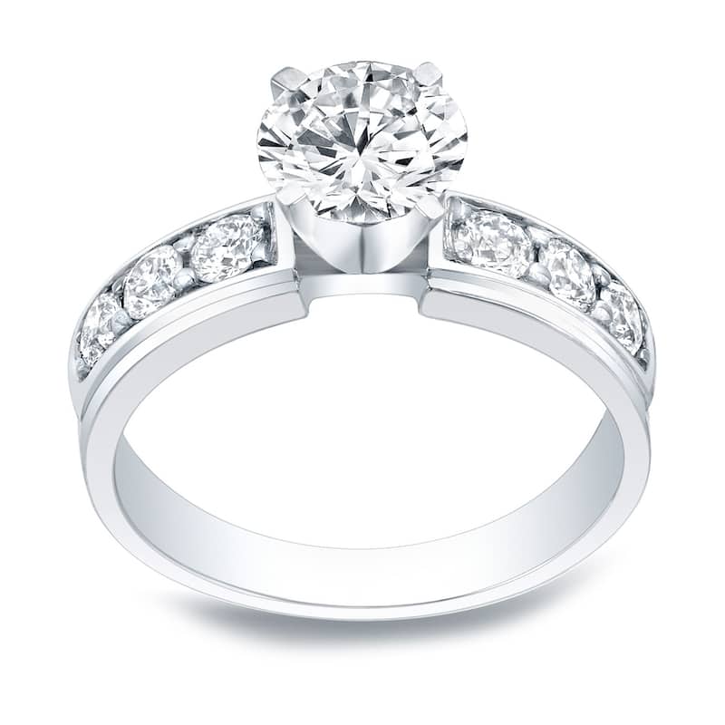 Auriya 1 1/2 carat Round Moissanite and 1/2ctw Diamond Engagement Ring 14K Gold