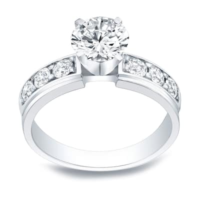 Auriya 1 1/2 carat Round Moissanite and 1/2ctw Diamond Engagement Ring 14K Gold