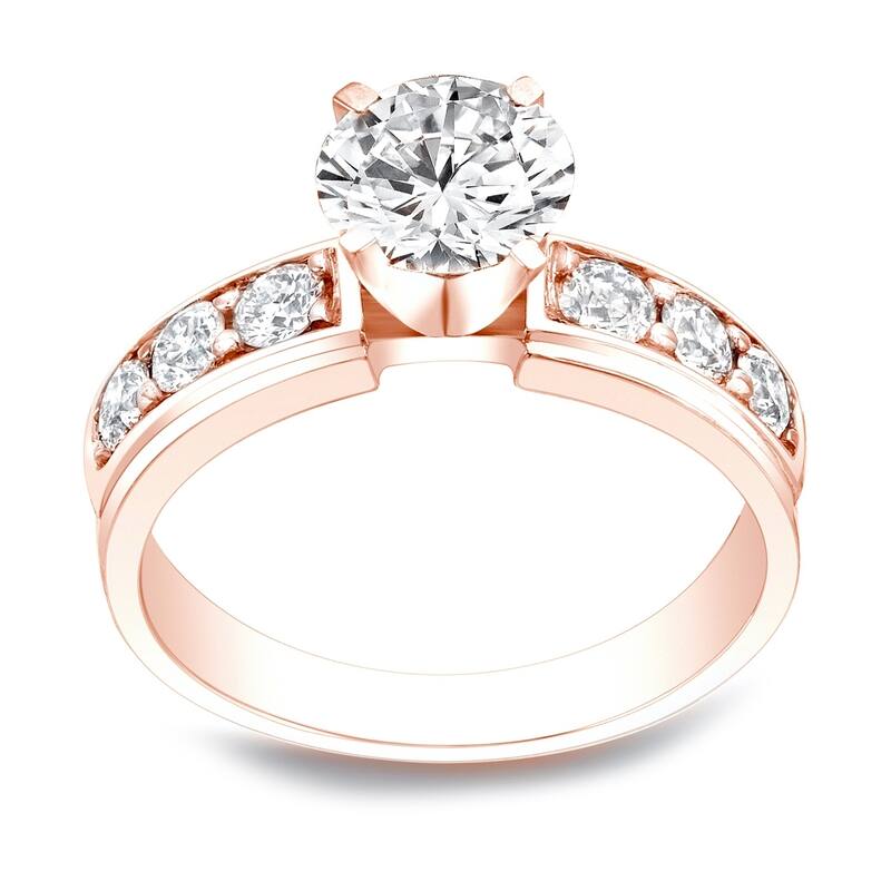 Auriya 1 1/2 carat Round Moissanite and 1/2ctw Diamond Engagement Ring 14K Gold