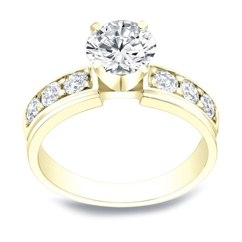 Auriya 1 1/2 carat Round Moissanite and 1/2ctw Diamond Engagement Ring 14K Gold