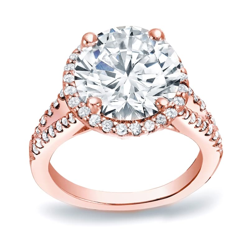 Auriya Round 1 1/5ct Moissanite and 1/2ctw Halo Diamond Engagement Ring 14K Gold