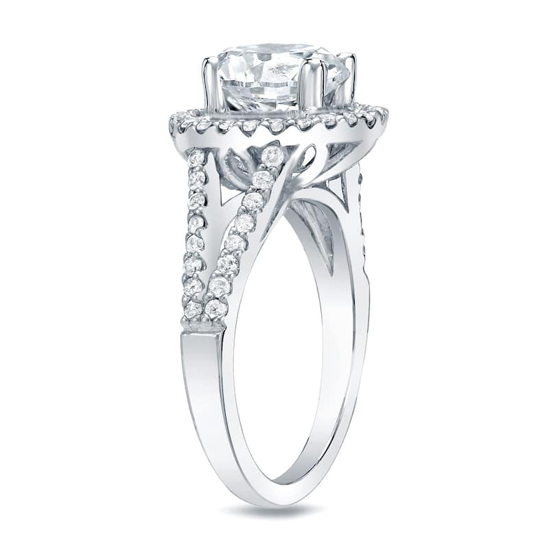 Auriya Round 1 1/5ct Moissanite and 1/2ctw Halo Diamond Engagement Ring 14K Gold