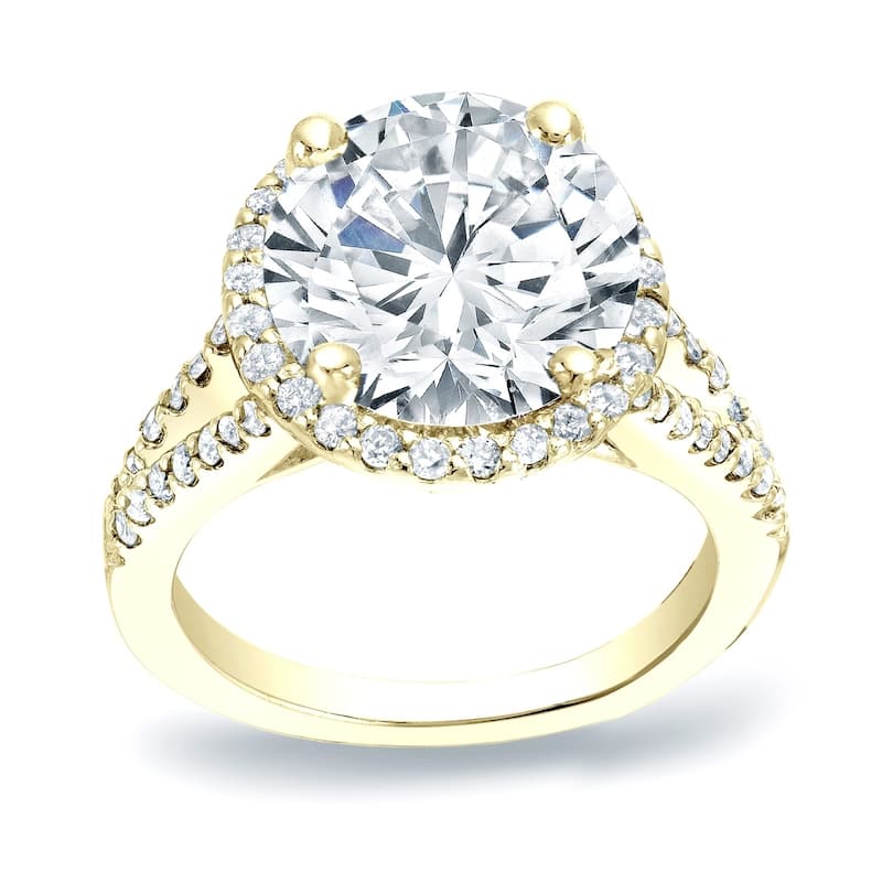 Auriya Round 1 1/5ct Moissanite and 1/2ctw Halo Diamond Engagement Ring 14K Gold