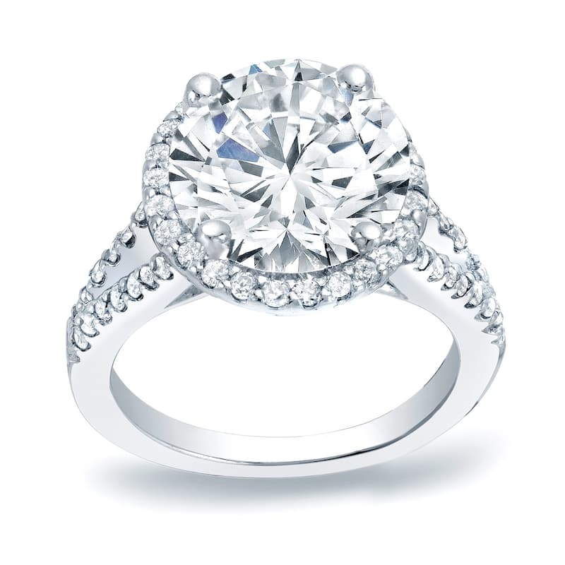 Auriya Round 1 1/5ct Moissanite and 1/2ctw Halo Diamond Engagement Ring 14K Gold