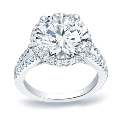 Auriya Round 1 1/5ct Moissanite and 1/2ctw Halo Diamond Engagement Ring 14K Gold