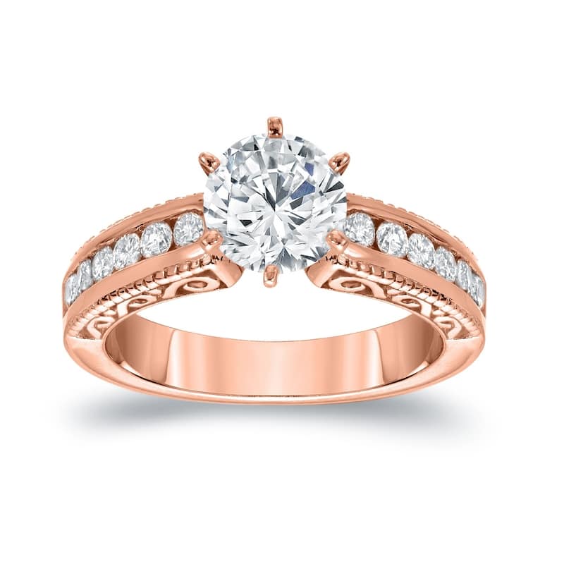 Auriya Vintage Round 1 1/5ct Moissanite and 1/3ctw Diamond Engagement Ring 14K Gold