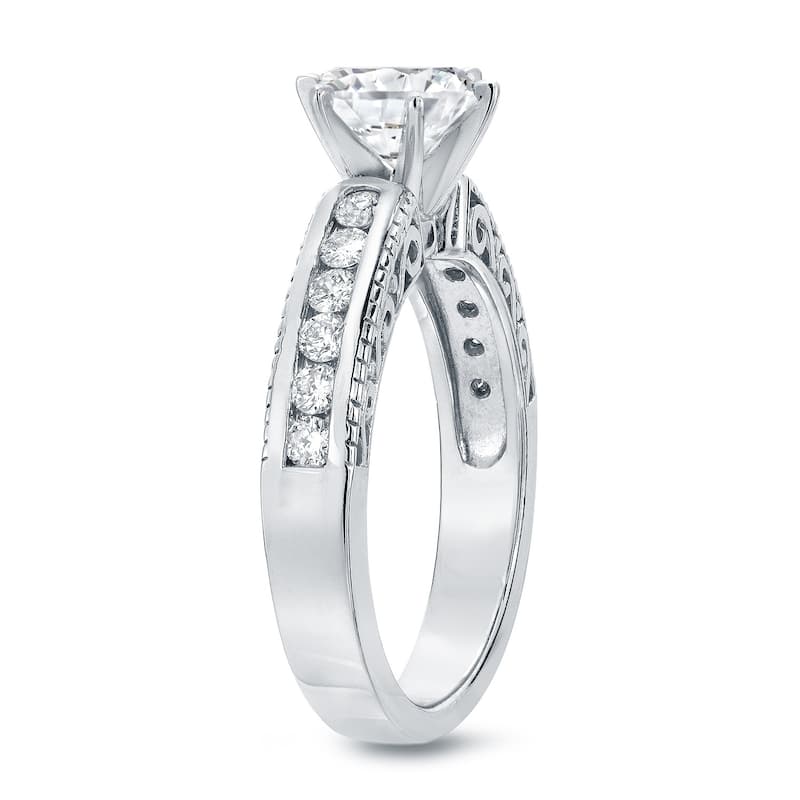 Auriya Vintage Round 1 1/5ct Moissanite and 1/3ctw Diamond Engagement Ring 14K Gold