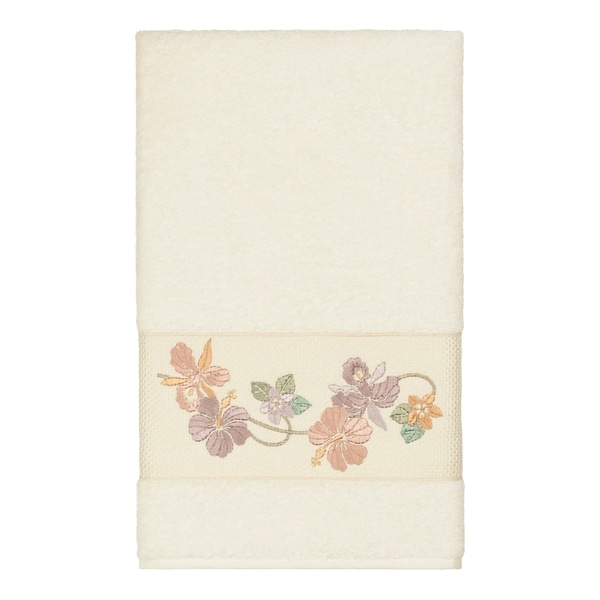 Authentic Hotel and Spa Turkish Cotton Floral Vine Embroidered Cream Bath Towel. Opens flyout.