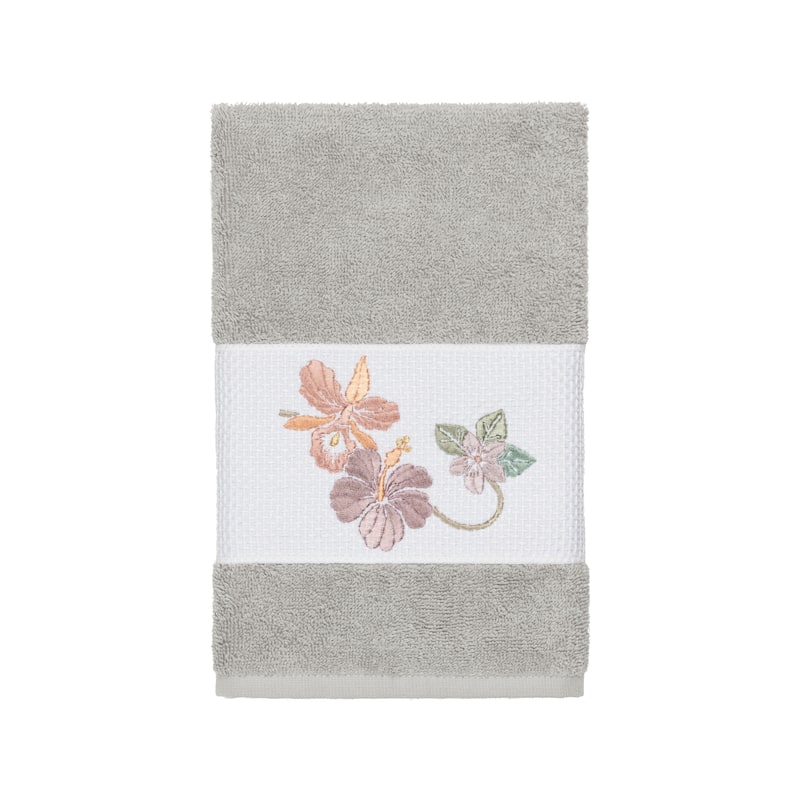 Authentic Hotel and Spa Turkish Cotton Floral Vine Embroidered Light Grey 3-piece Towel Set