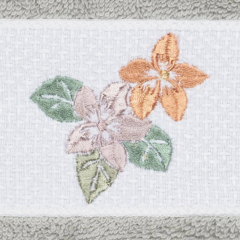 Authentic Hotel and Spa Turkish Cotton Floral Vine Embroidered Light Grey 3-piece Towel Set