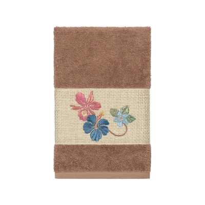 Authentic Hotel and Spa Turkish Cotton Floral Vine Embroidered Latte Brown Hand Towel