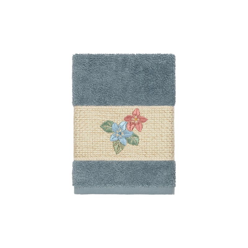 Authentic Hotel and Spa Turkish Cotton Floral Vine Embroidered Teal Blue 3-piece Towel Set