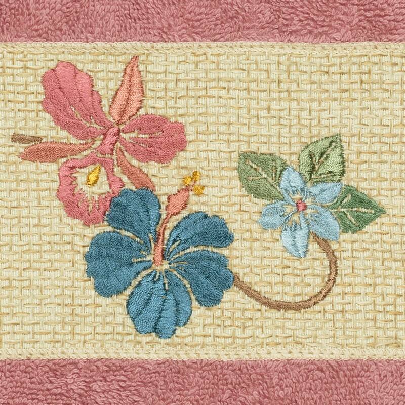 Authentic Hotel and Spa Turkish Cotton Floral Vine Embroidered Tea Rose 2-piece Towel Hand Set
