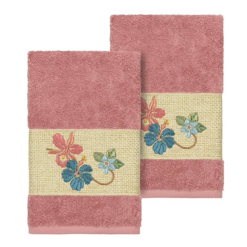 Authentic Hotel and Spa Turkish Cotton Floral Vine Embroidered Tea Rose 2-piece Towel Hand Set