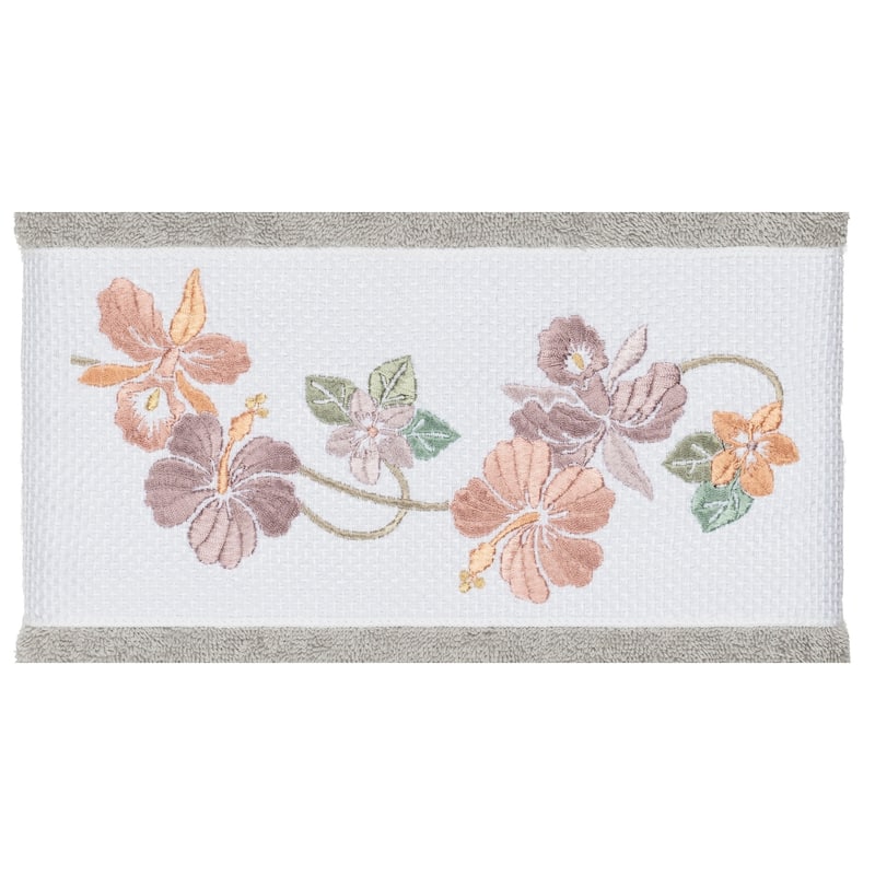 Authentic Hotel and Spa Turkish Cotton Floral Vine Embroidered Light Grey 2-piece Bath Towel Set