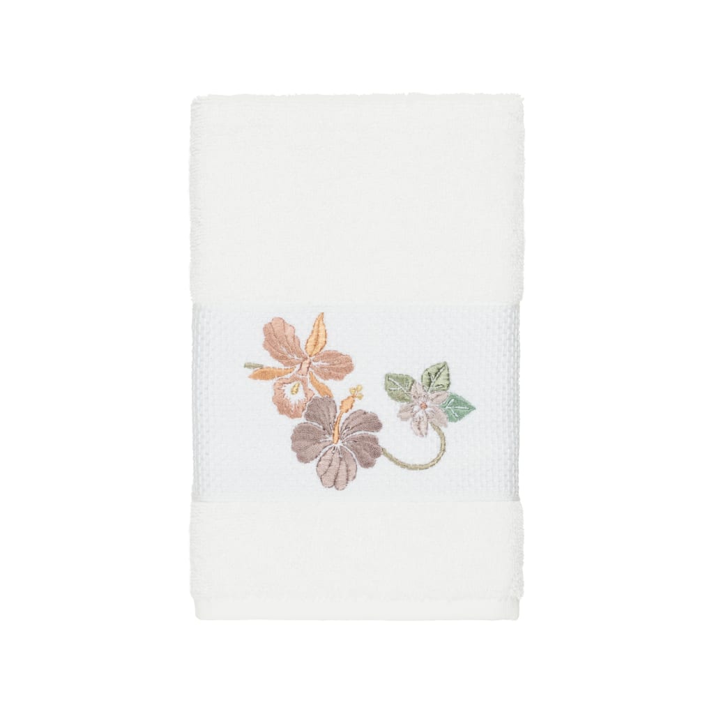 Authentic Hotel and Spa Turkish Cotton Floral Vine Embroidered White Hand Towel