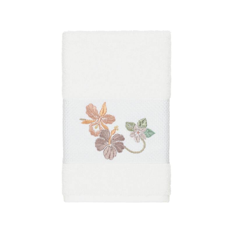 Authentic Hotel and Spa Turkish Cotton Floral Vine Embroidered White Hand Towel