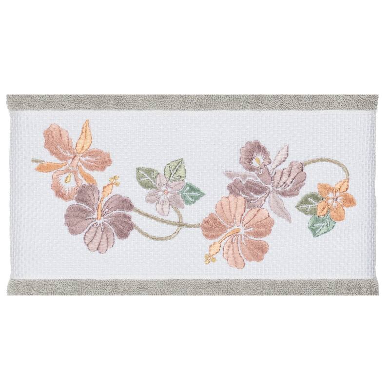 Authentic Hotel and Spa Turkish Cotton Floral Vine Embroidered Light Grey Bath Towel