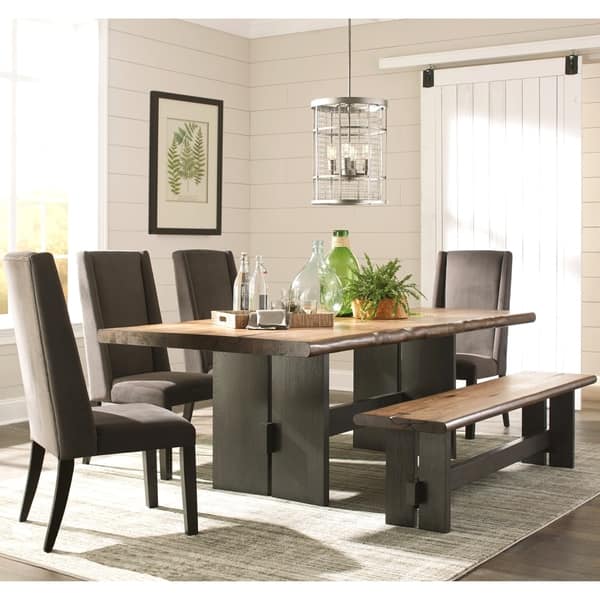 Hand-Crafted Design Trestle Base Dining Set with Live Edge and Natural ...