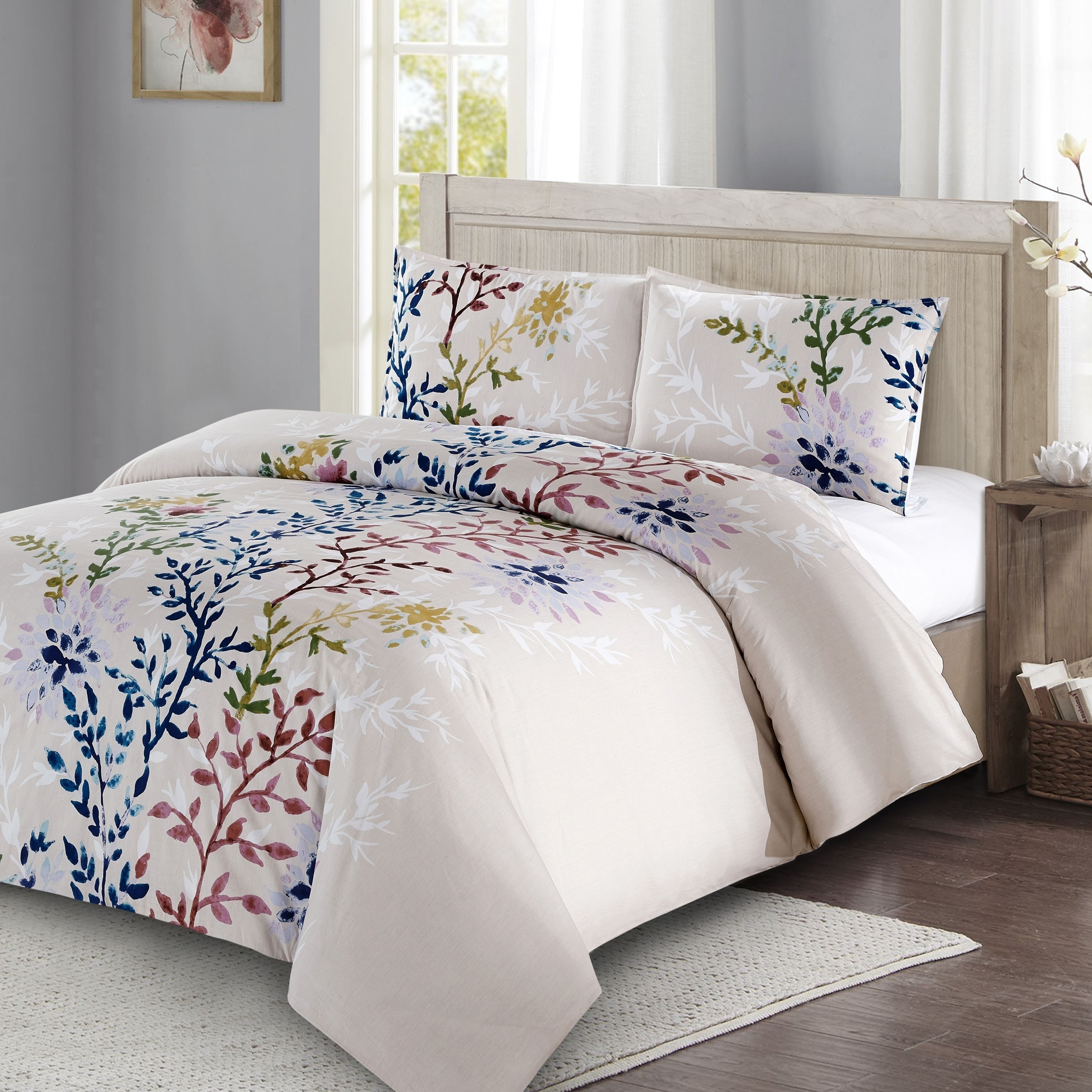 Reversible Quilt Wrinkle Free Printed Bedspread Luxury Dahlia Coverlet set 