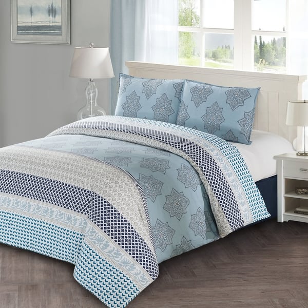 Shop Style Quarters Lilou 3pc Duvet Cover Set Blue Gray And White