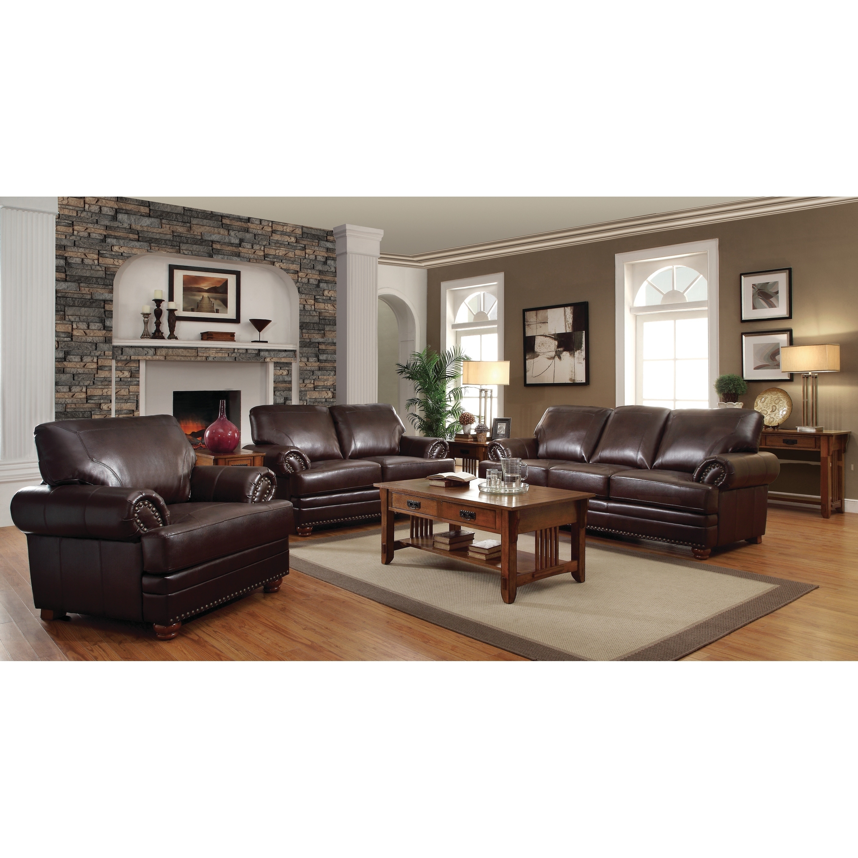 Colton Brown 3 Piece Bonded Leather Living Room Set