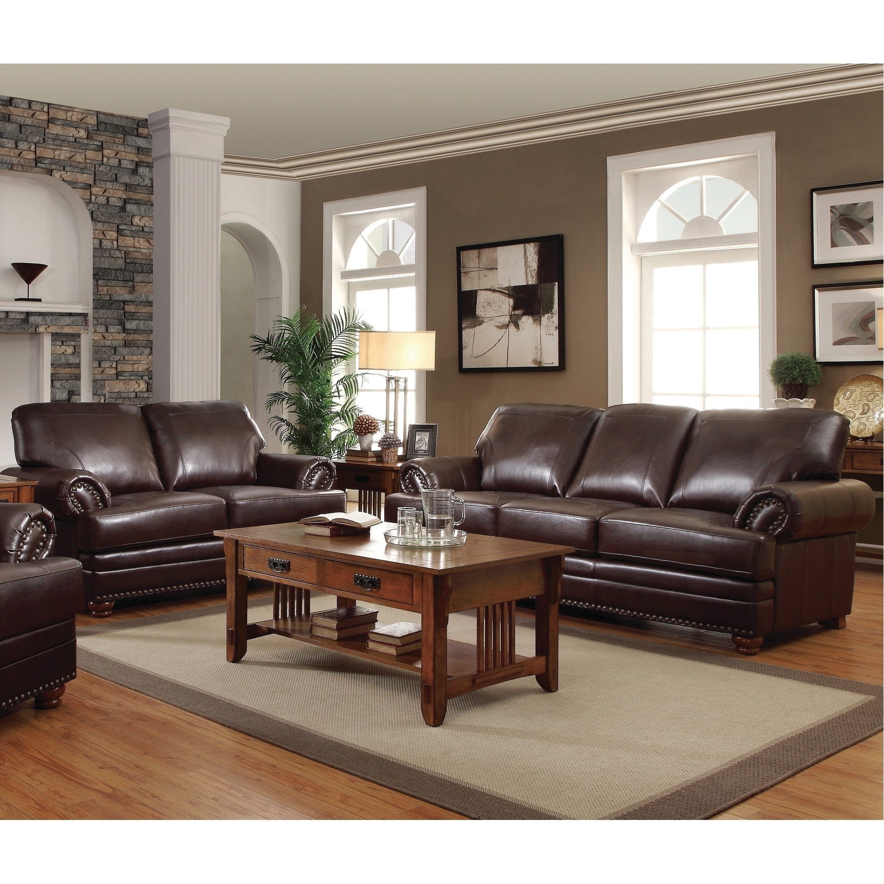 Colton Brown 2 Piece Leather Living Room Set On Sale Overstock 21862446