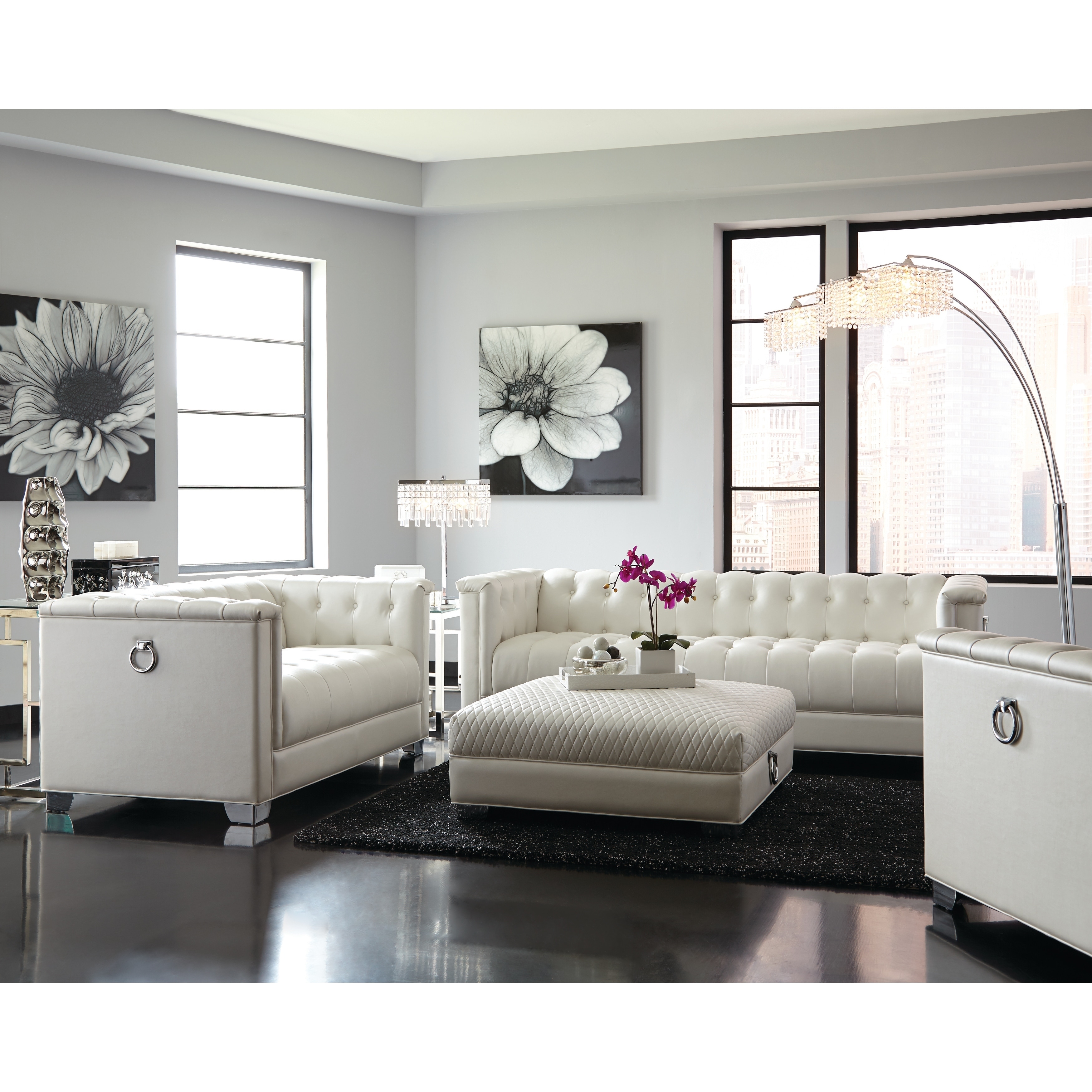 Chaviano Contemporary White 3 Piece Living Room Set