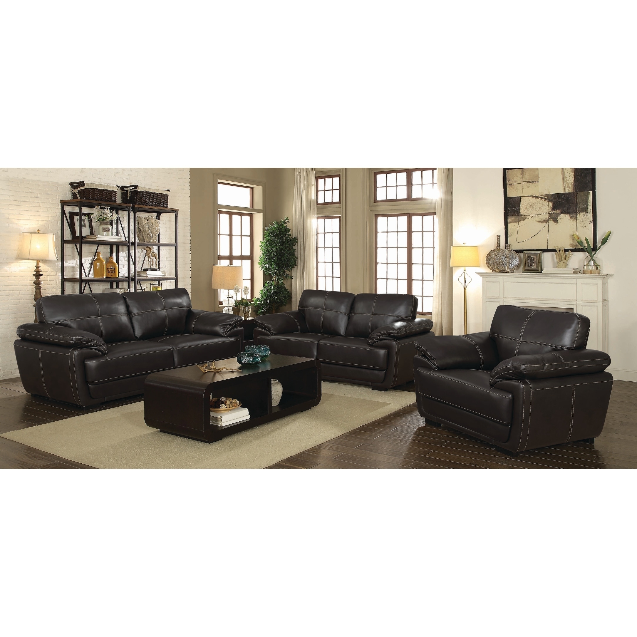 zenon brown 3-piece faux leather living room set